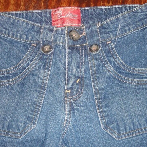 LEVI STRAUSS Signature CAPRI Jeans *UNUSUAL POCKET detail *MED WASH Denim * sz 4 - Picture 2 of 6